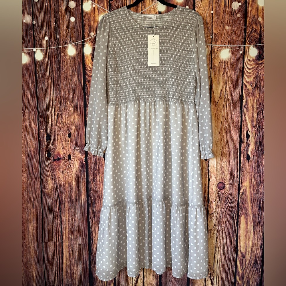 The Jilly Box Madaboutstyle Gray Polka Dot Maxi Dress